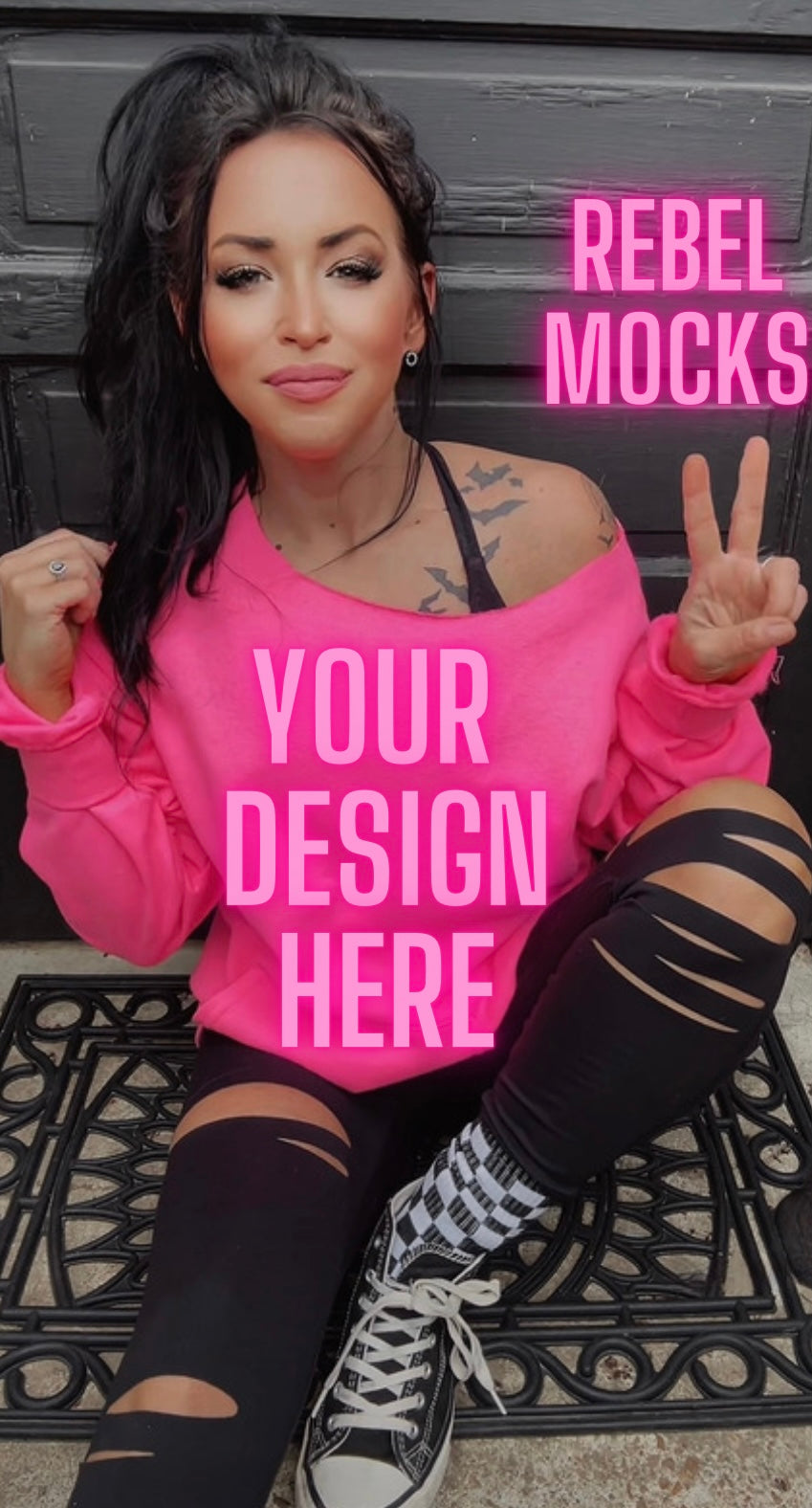 Off Shoulder Mock Safety Pink IRL Alternative Edgy