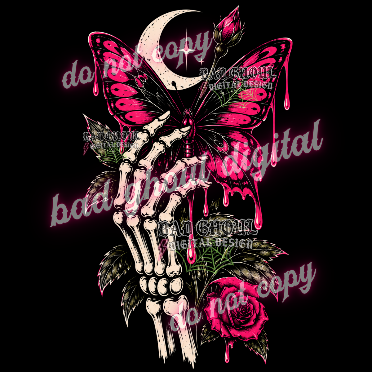Skellie Hand + Butterfly | PNG DOWNLOAD BLACK FAB ONLY