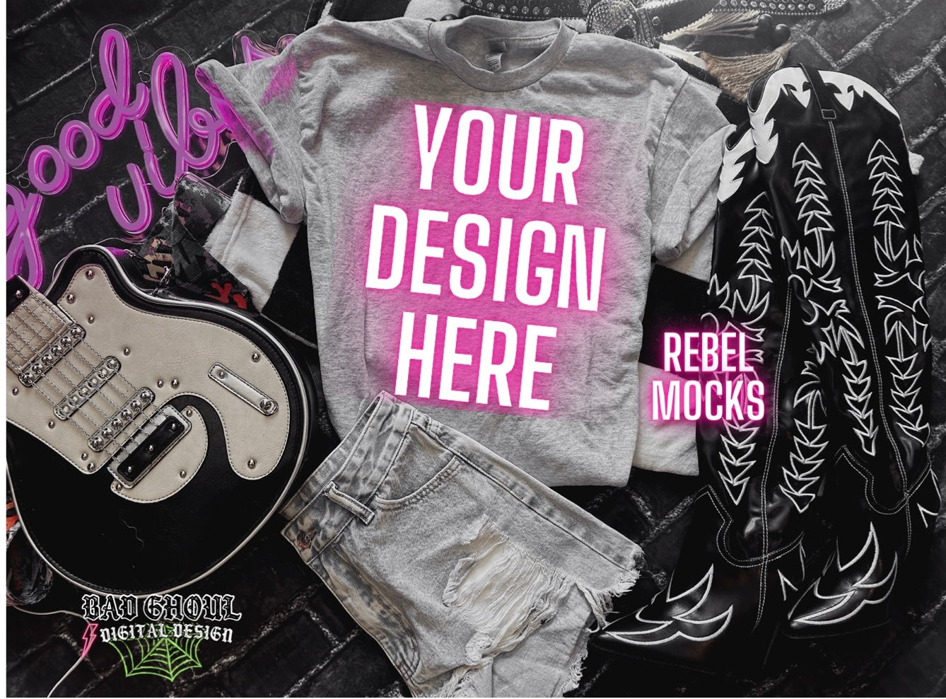 Flat Lay Ash tee Mock Up Trendy Edgy Vibes