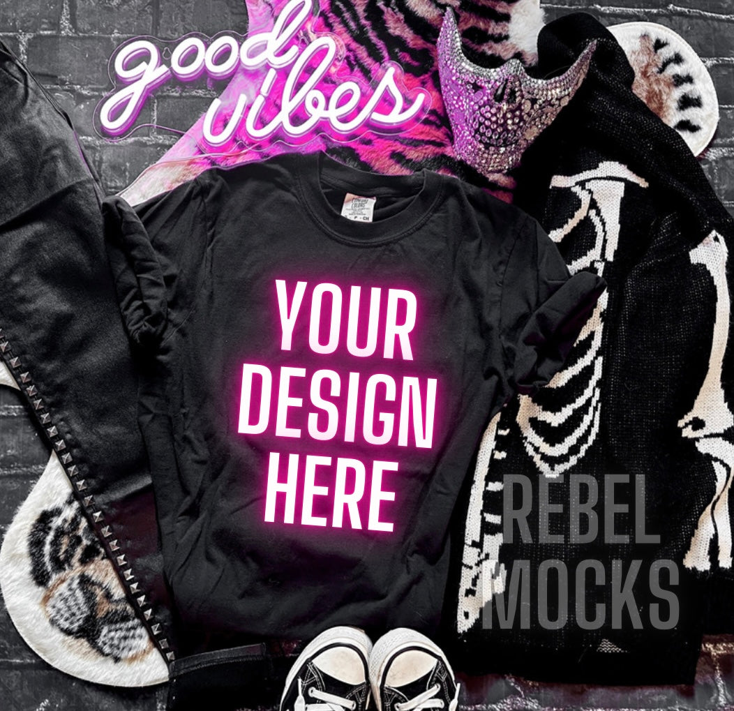 Black EDGY alternative Flat Lay Mock UP