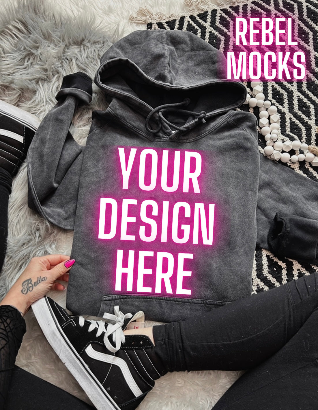 Lane Seven Vintage Wash Hoodie Sweatshirt Flat Lay Mock UP