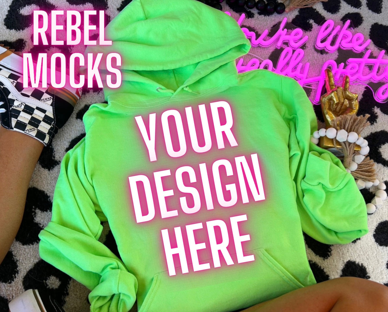 Jerzee Neon Green Hoodie Flat Lay Mock Up TRENDING