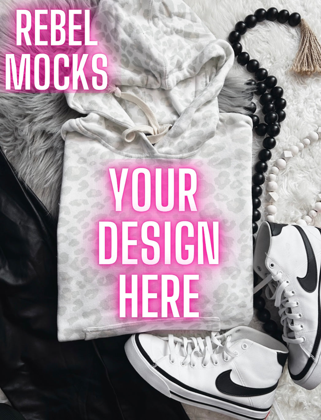 J America Snow Leopard Hoodie Flat Lay Mock Up TRENDING