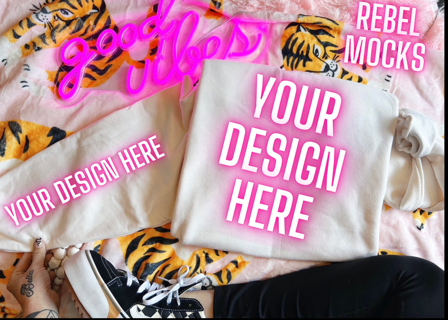 Jerzee Sweet Cream Trendy Flat Lay Tee Mock Up