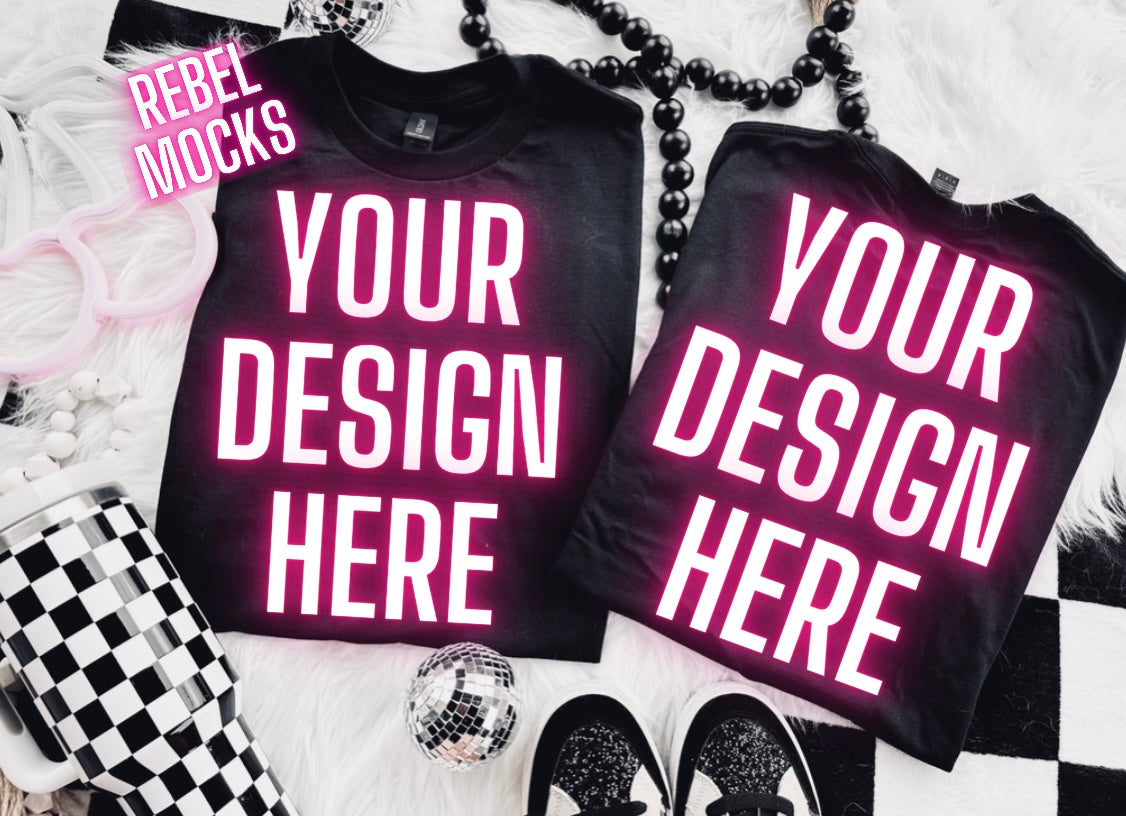 Black Front & Back Flat Lay Trending Mock Up Flat Lay