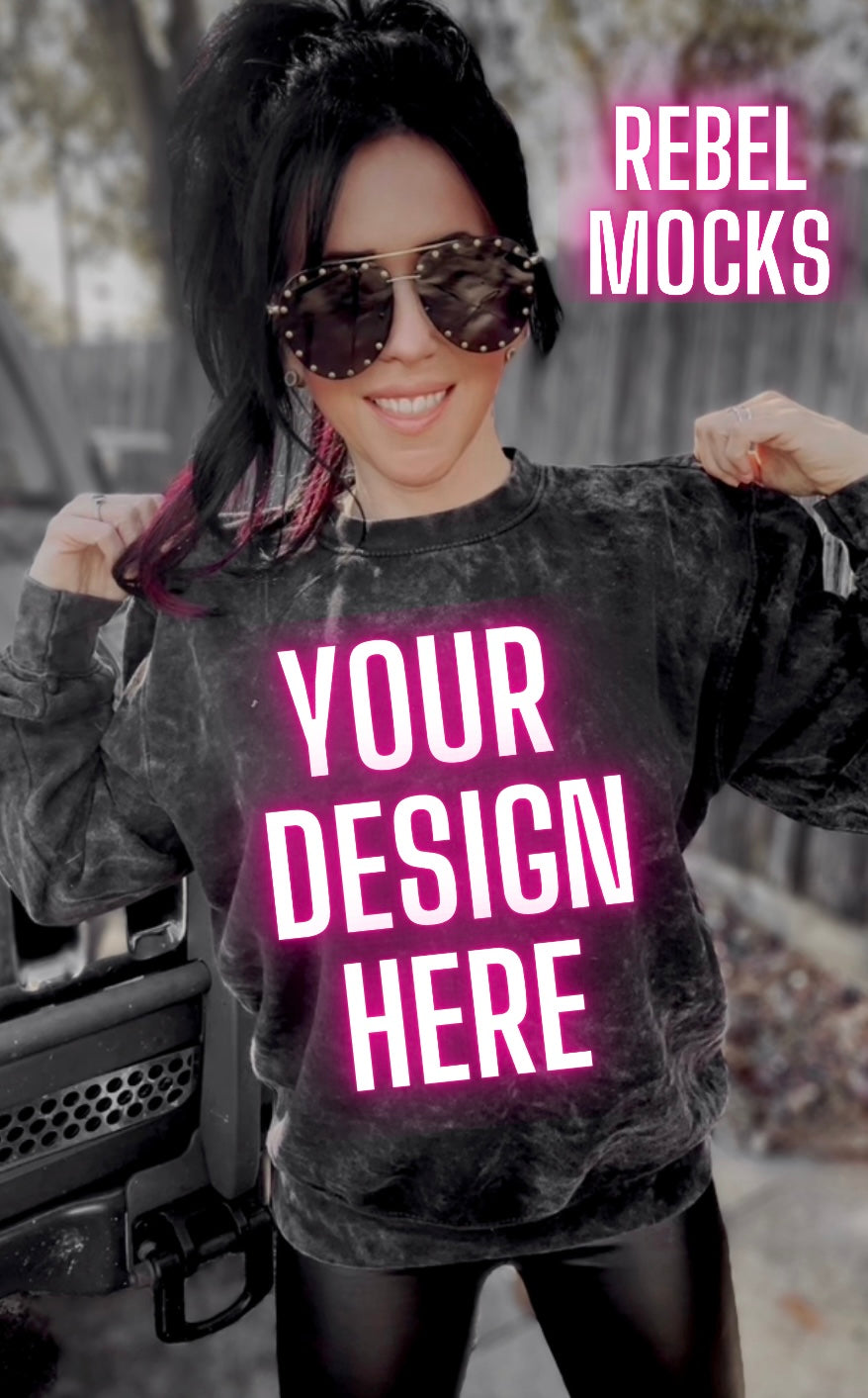 Mineral Wash Crew Neck Trendy Mock Up IRL Model