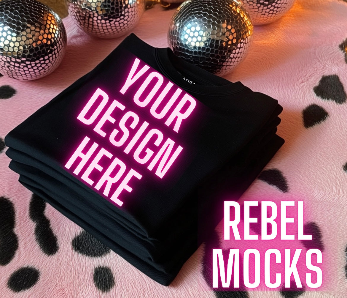 Black Tee Trendy Flat Lay Mock Up