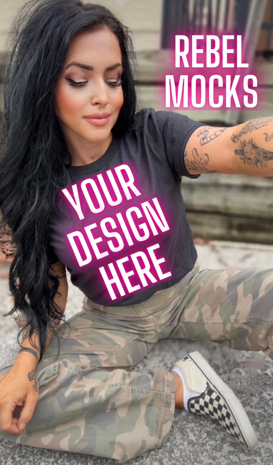 Dark Heather Tee Model Mock Up Edgy Vibes