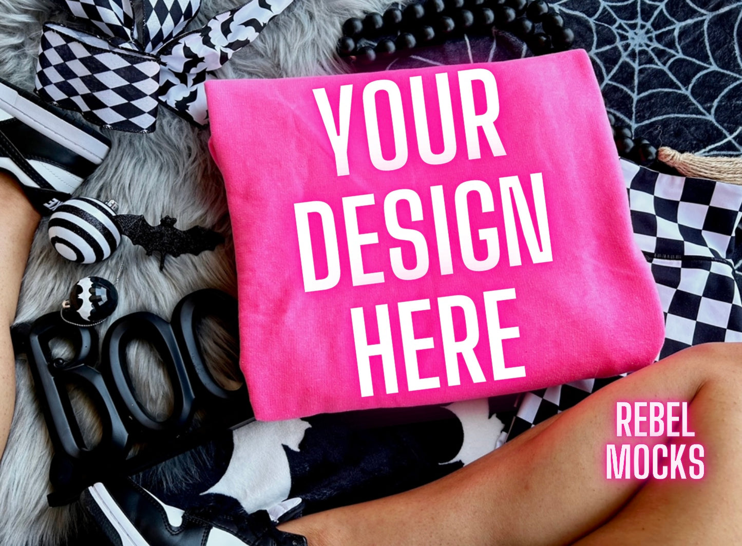 Spooky Safety pink crewneck sweatshirt Edgy Flat Lay Mock UP