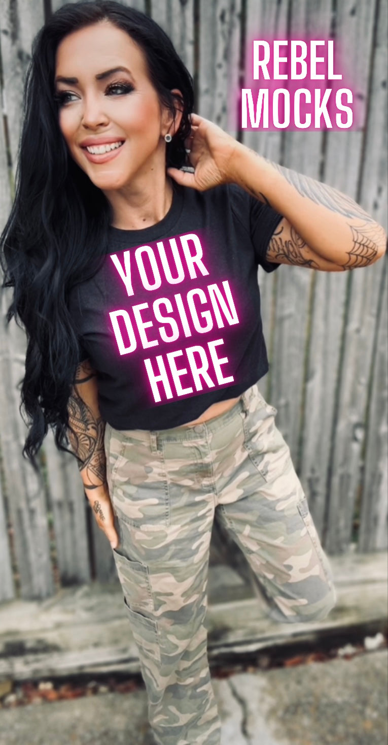 Dark Heather Tee Model Mock Up Edgy Vibes