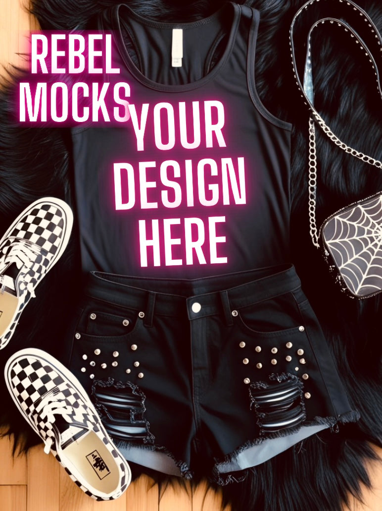 Black Tank Flat Lay Bundle Alternative Edgy 7 Mocks