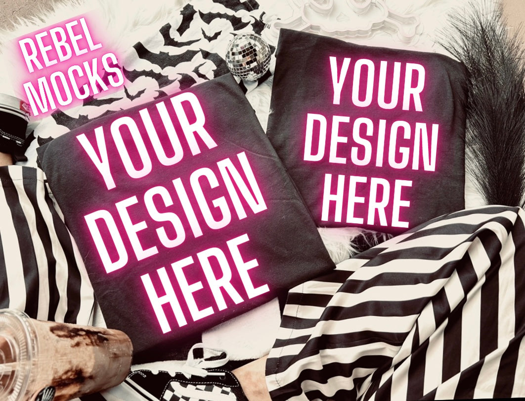 Black Double Or Front and Back Tee Trending Alternative Flat Lay Mockup