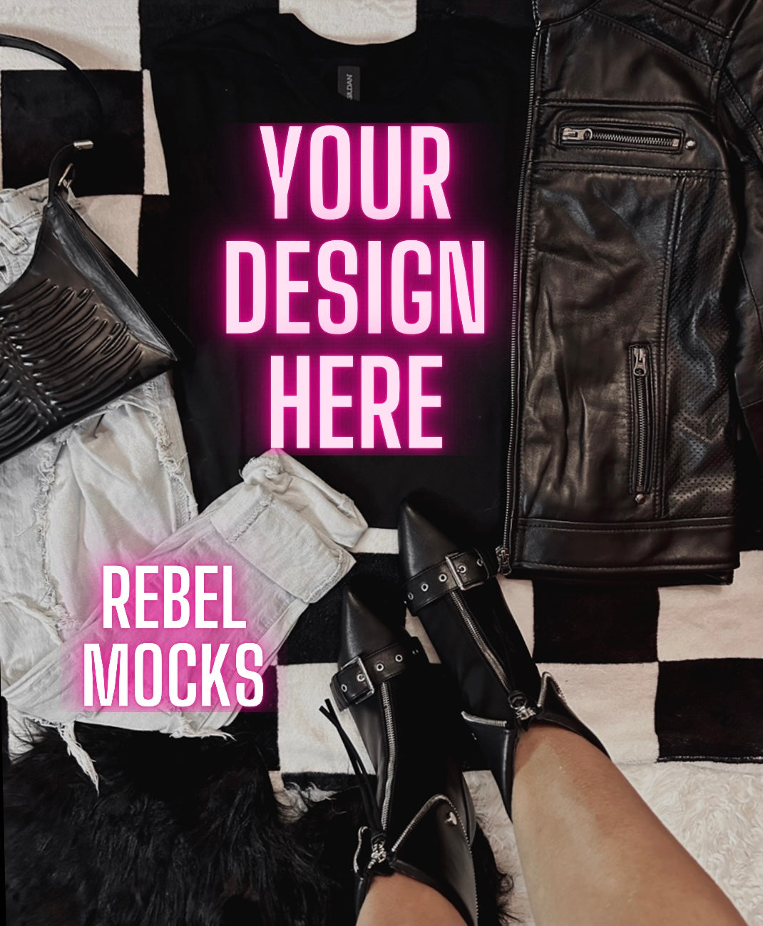 Black Tee Alternative Flat Lay Mock Up