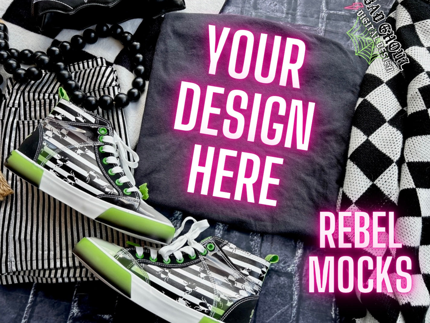 Black Tee Flat Lay Mock Up TRENDING