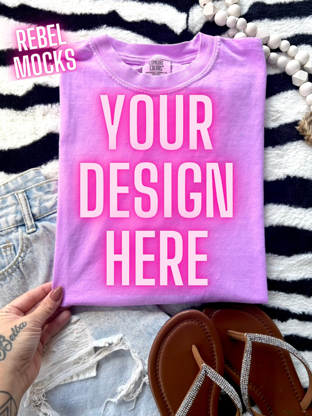 Comfort Colors Neon Violet Tee Flat Lay Mock UP