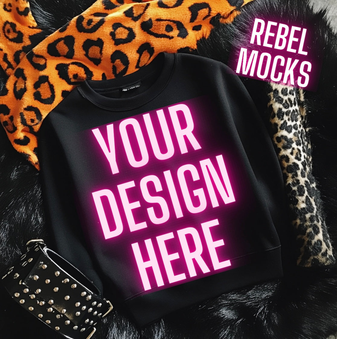 Black Crew Sweatshirt Flat Lay Mock Up Western Grunge Alt Rock N Roll Vibes