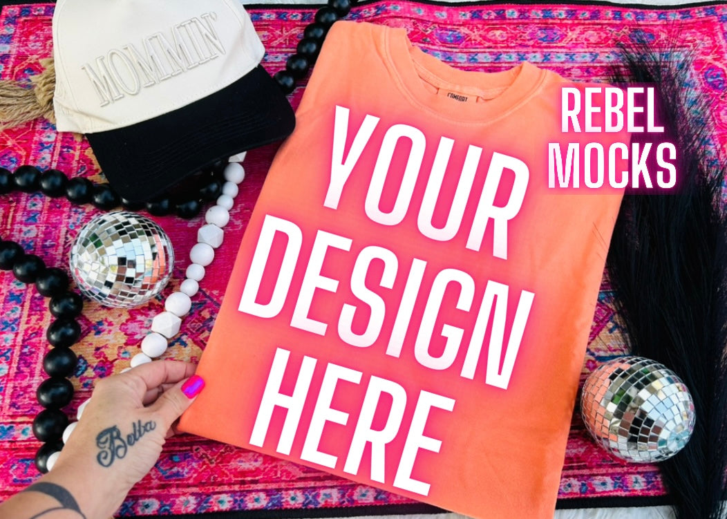 Comfort Colors Bright Salmon Trendy Mock Up Flat Lay