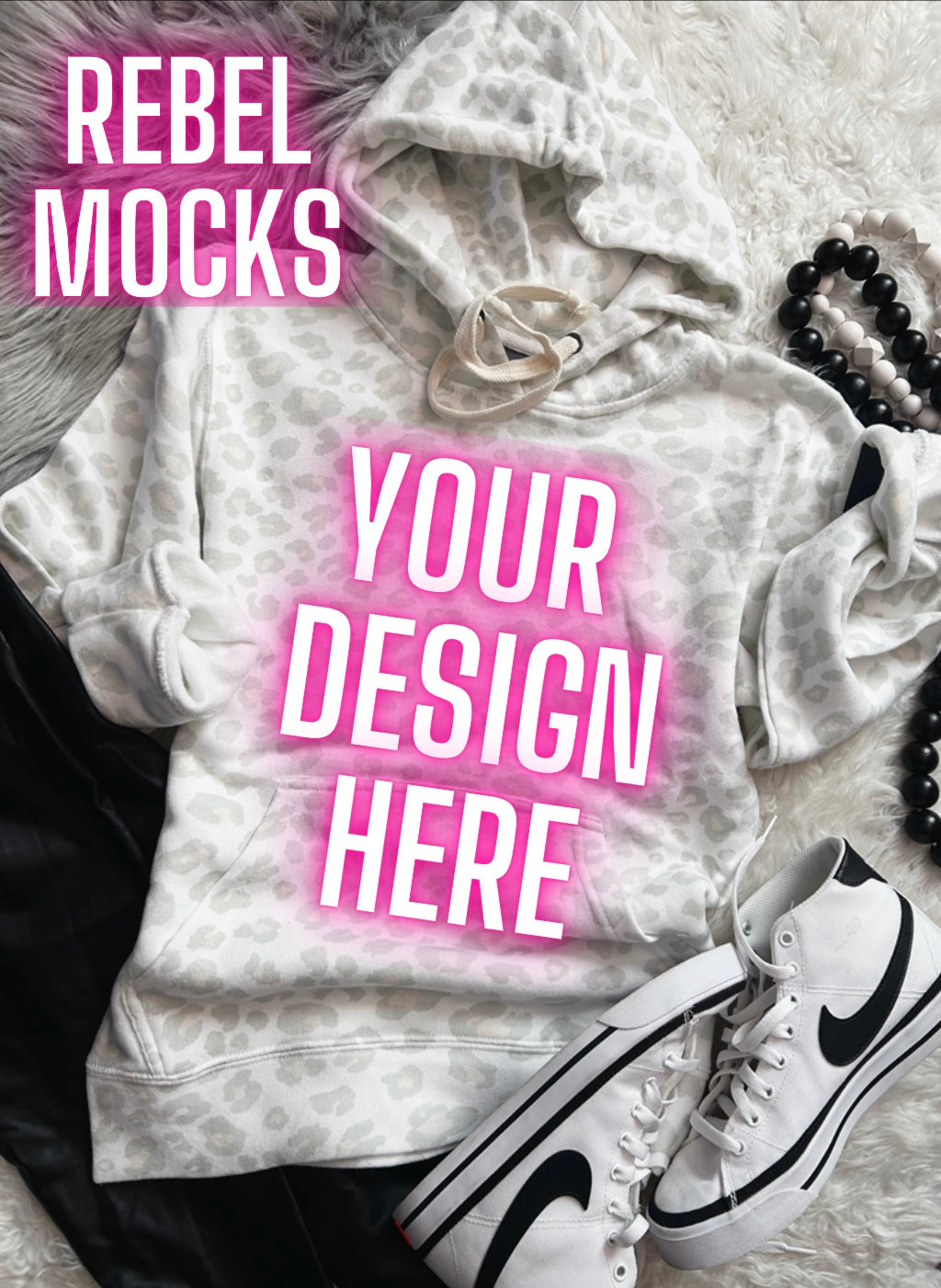 J America Snow Leopard Hoodie Flat Lay Mock Up TRENDING