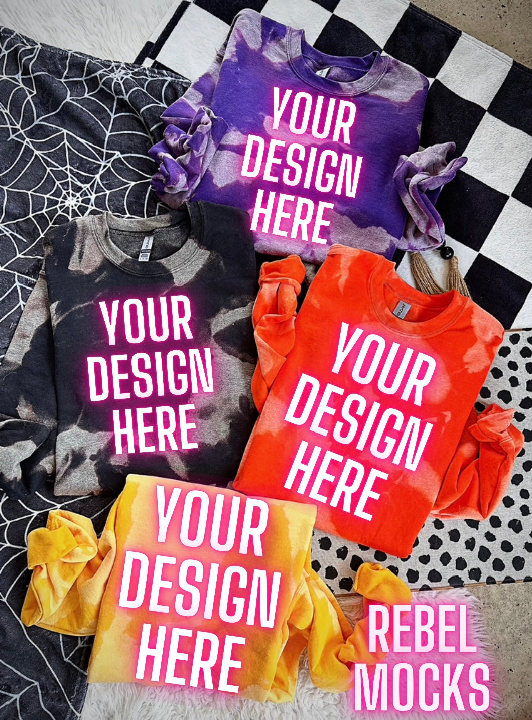 Acid Wash Crew Neck Sweatshirt Collage Flat Lay Mock Up TRENDING VIBES