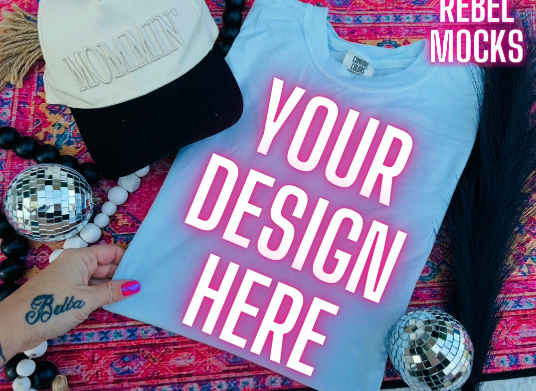 Comfort Colors Chambray Trendy Mock Up Flat Lay