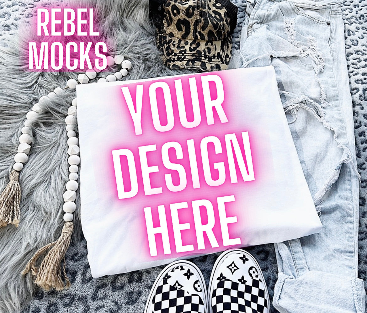 Gildan White Flat Lay Mock UP Neutral Vibes