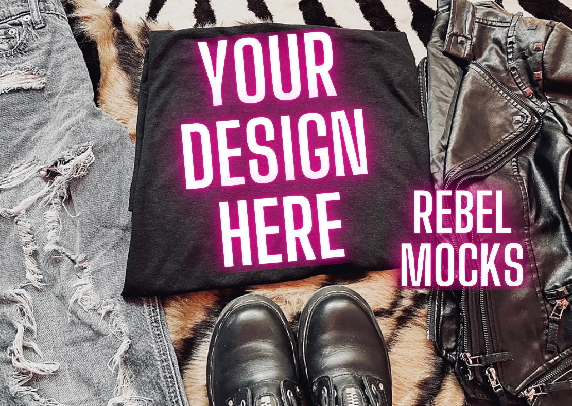 Black Tee Mock Up Trendy Grungy Edgy Vibes Flat Lay Mock Up