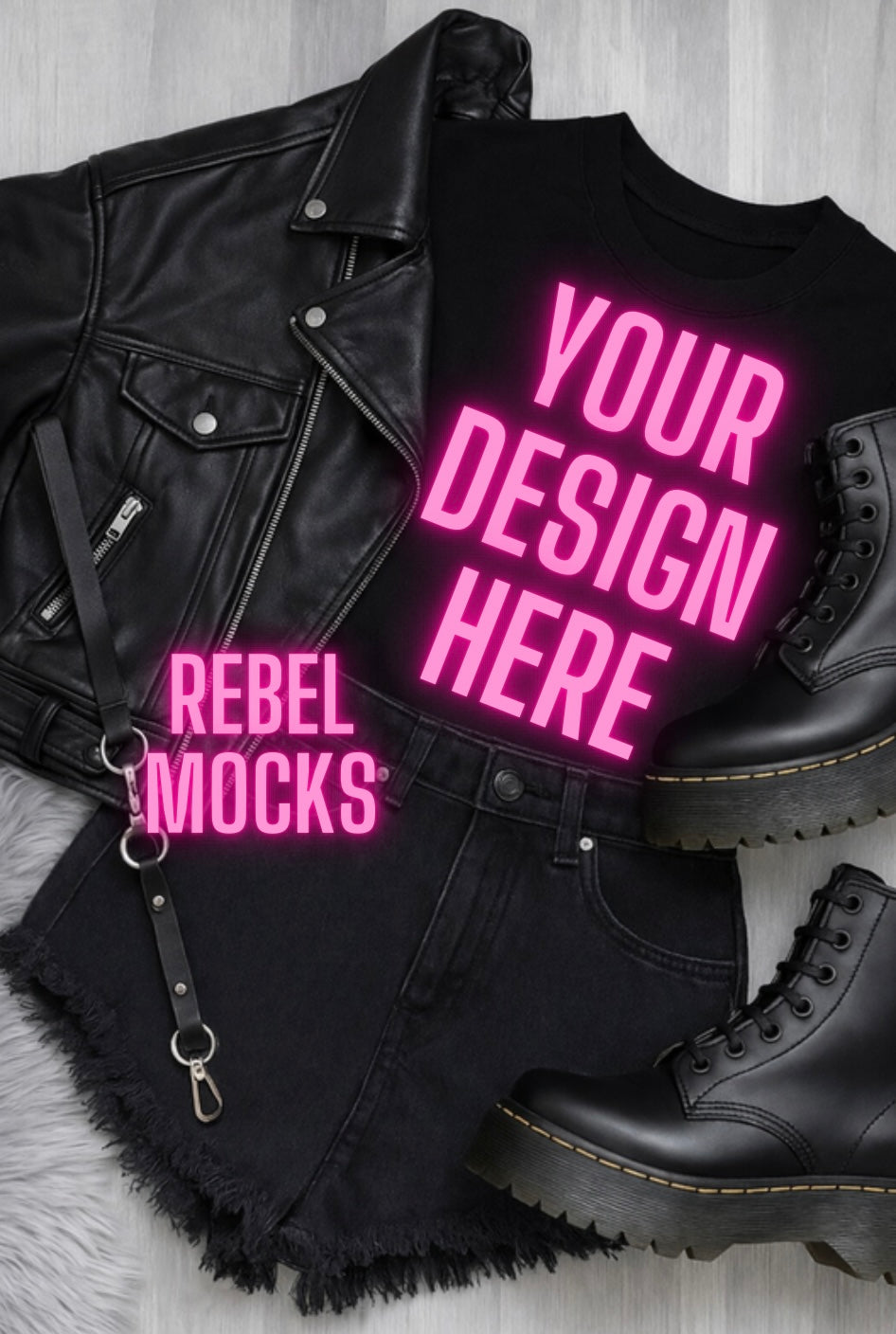 Black Tee Flat Lay | Edgy Alternative Mock Up