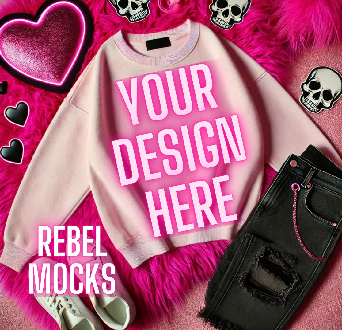 Blush Pink Crew Neck Sweatshirt Alternative Flat Lay Mock Up