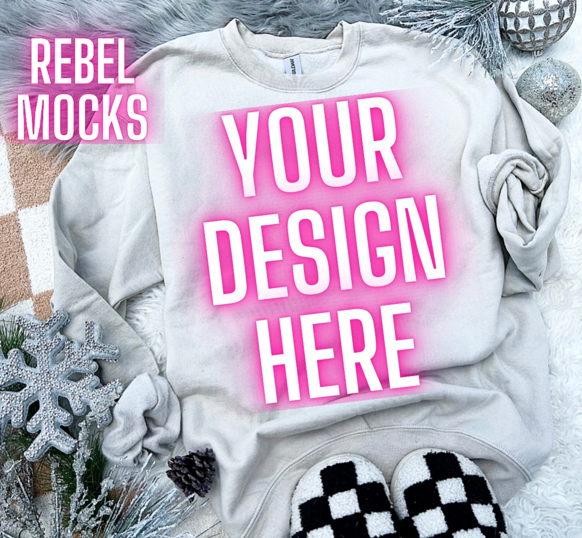 Gildan sand Crewneck Sweatshirt Neutral Holiday Winter Flat Lay Mock Up