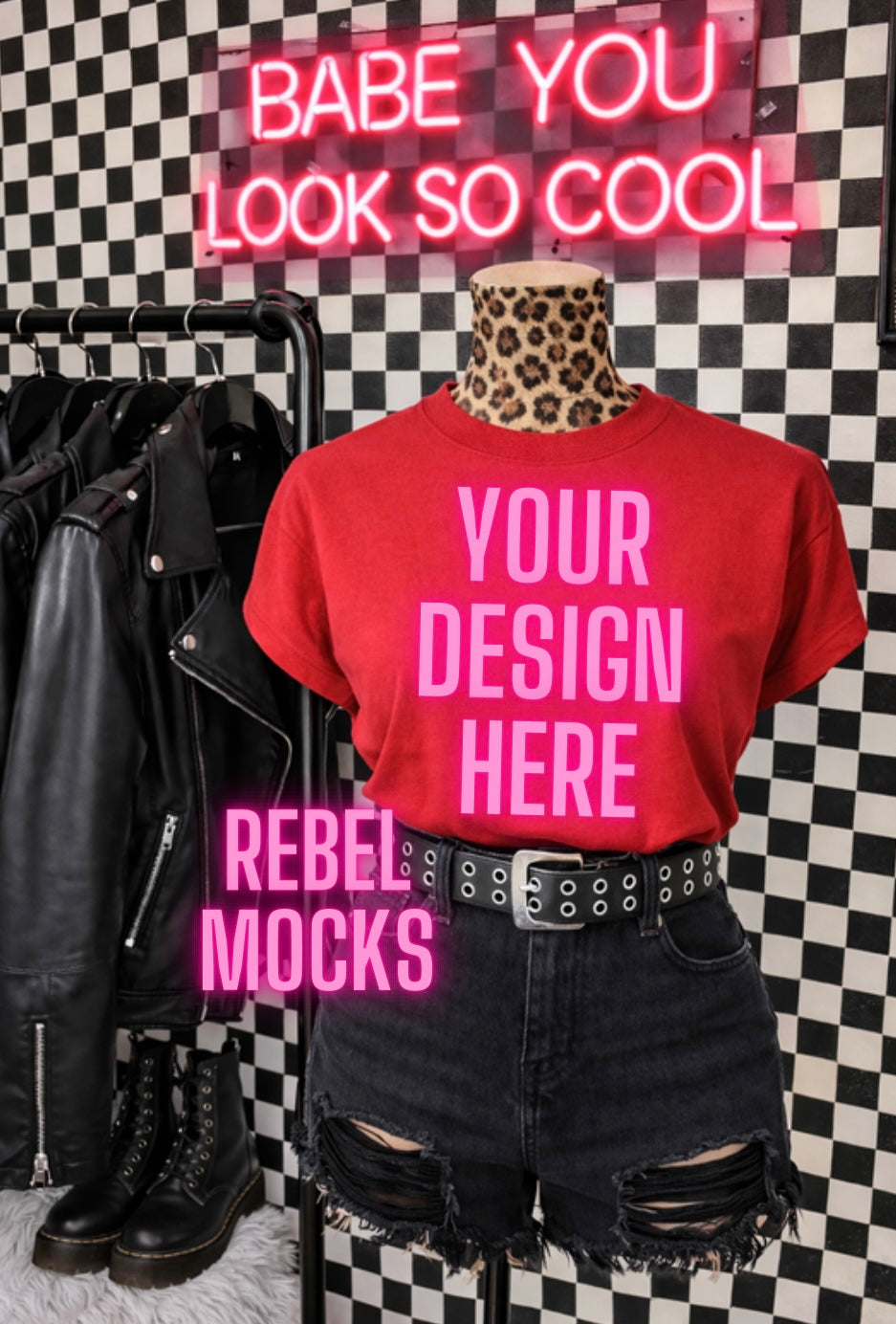 Red Tee Retail Display Edgy Alternative Mock Up