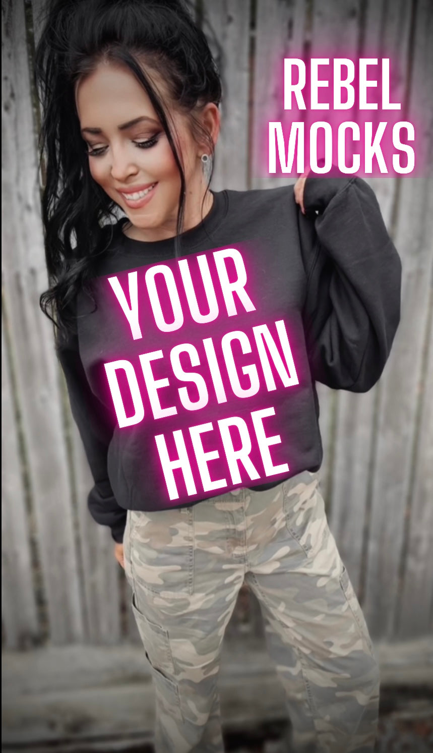 Black Crew Neck Sweatshirt Model Mock Up Edgy Vibes