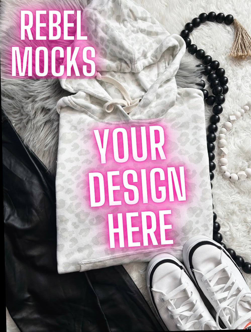 J America Snow Leopard Hoodie Flat Lay Mock Up TRENDING