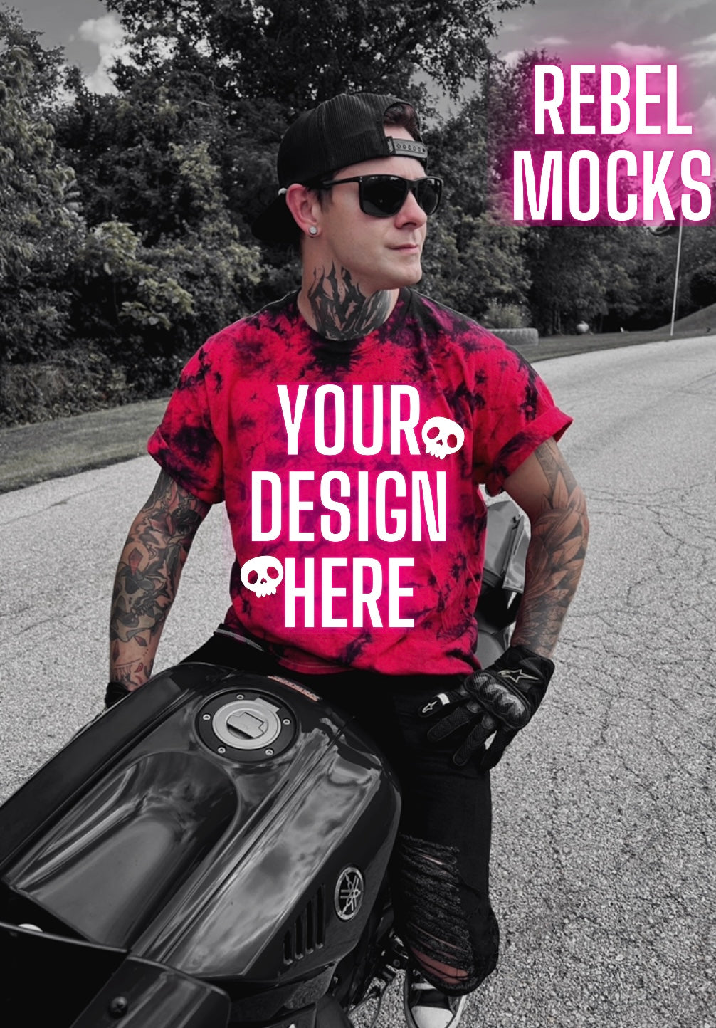 MOTO Mens Red and Black Tee Edgy Trendy Mock Up