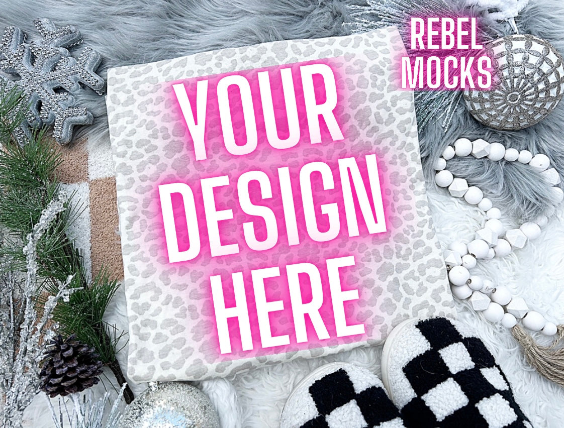 LAT Ivory Leopard Neutral Holiday Winter Flat Lay Mock Up