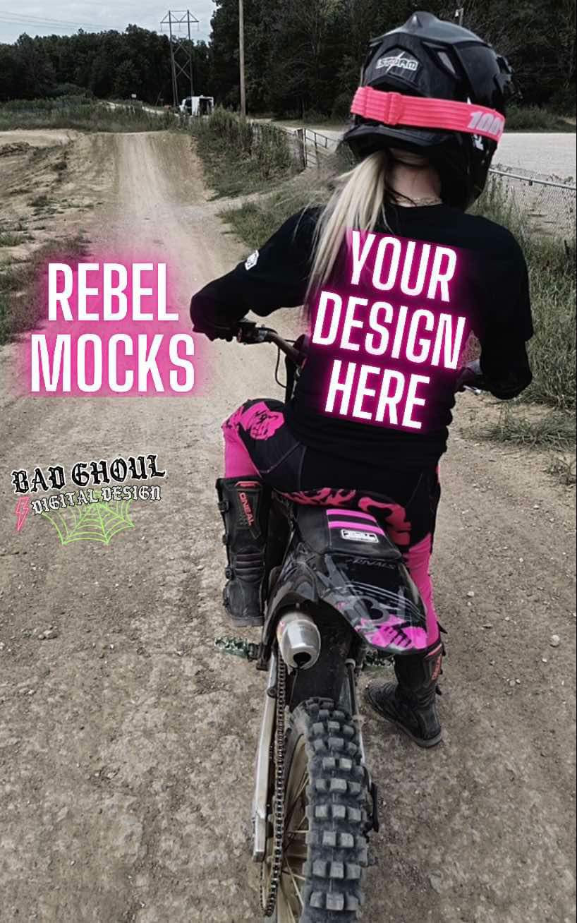 Moto Girl Black tee Back Model Mock Up TRENDING VIBES