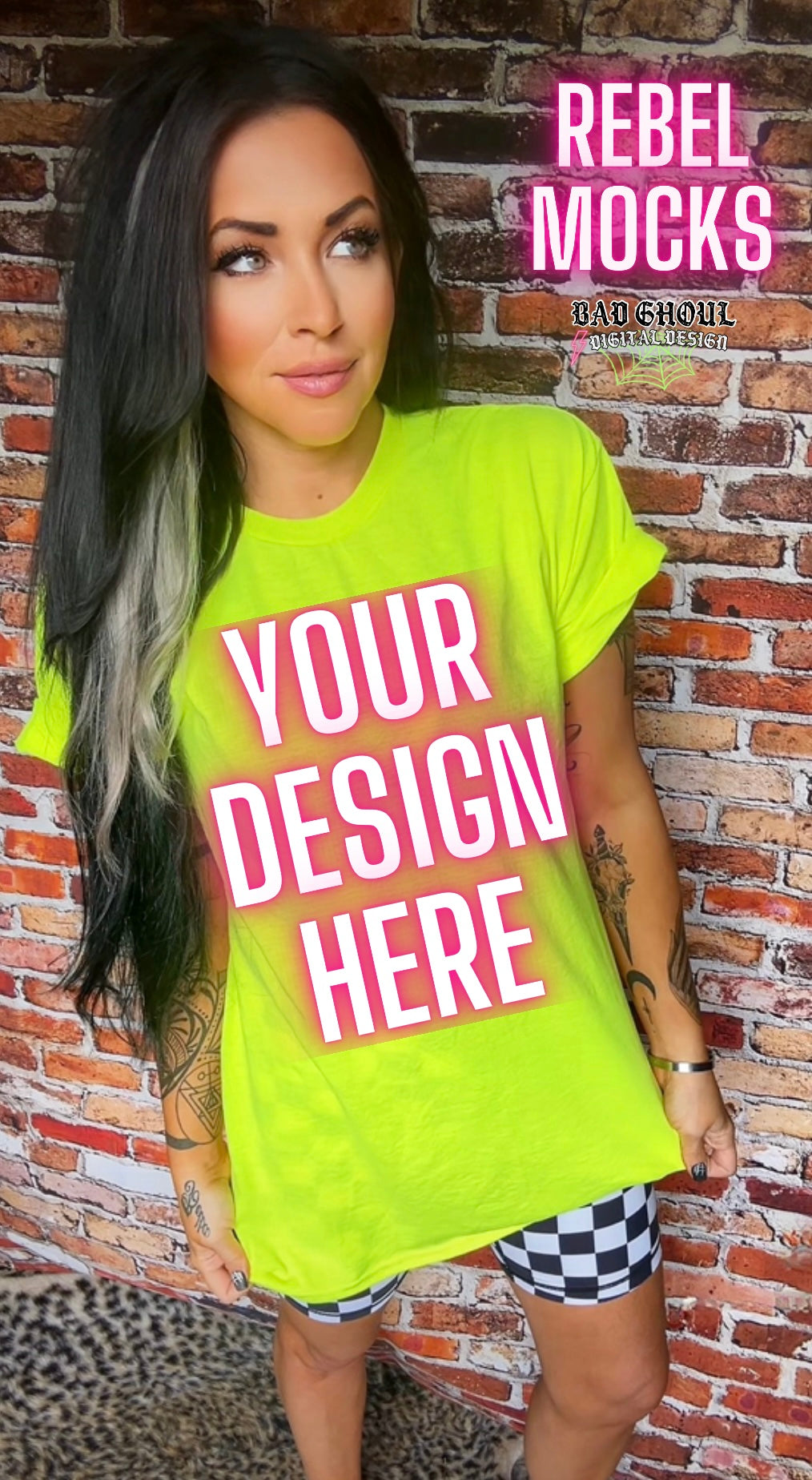 Neon Yellow IRL Model Mock Up trendy