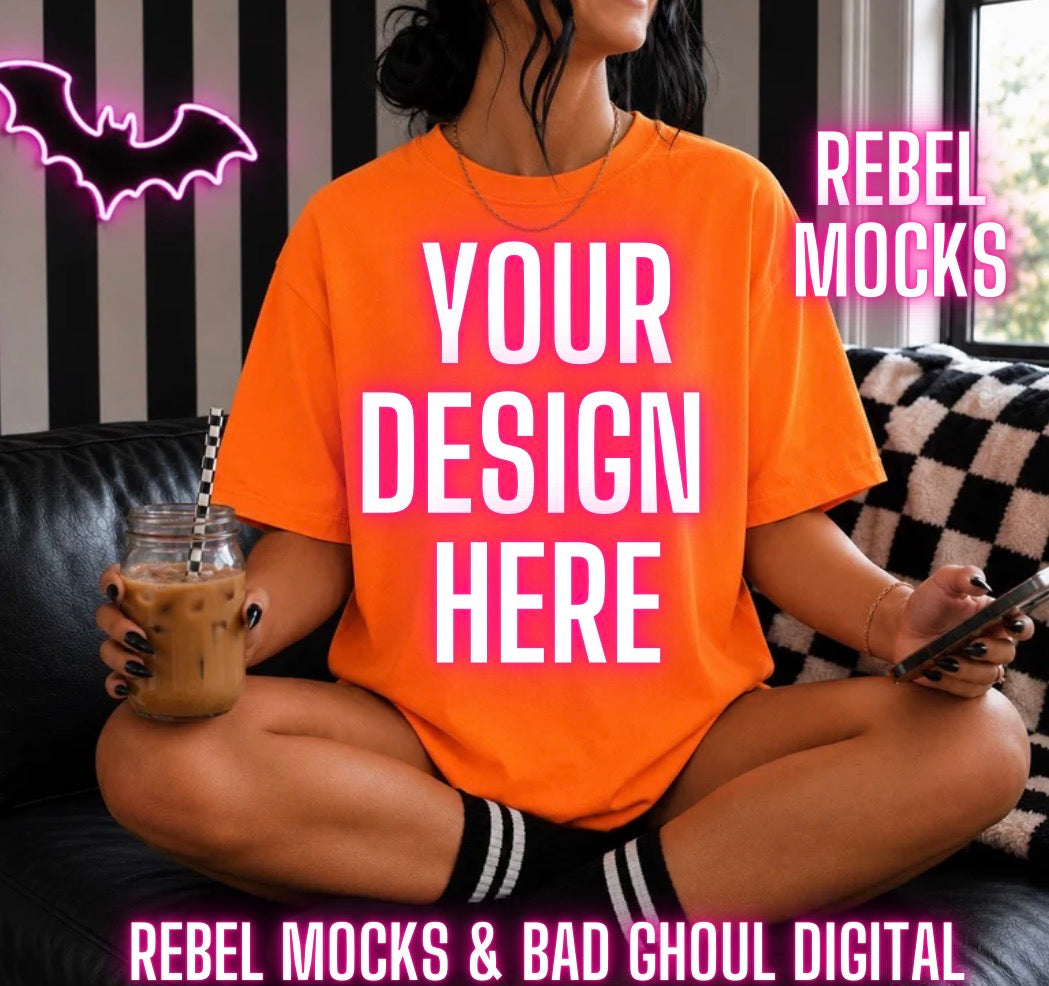 Safety Orange Tee|Edgy Alternative Mock Up