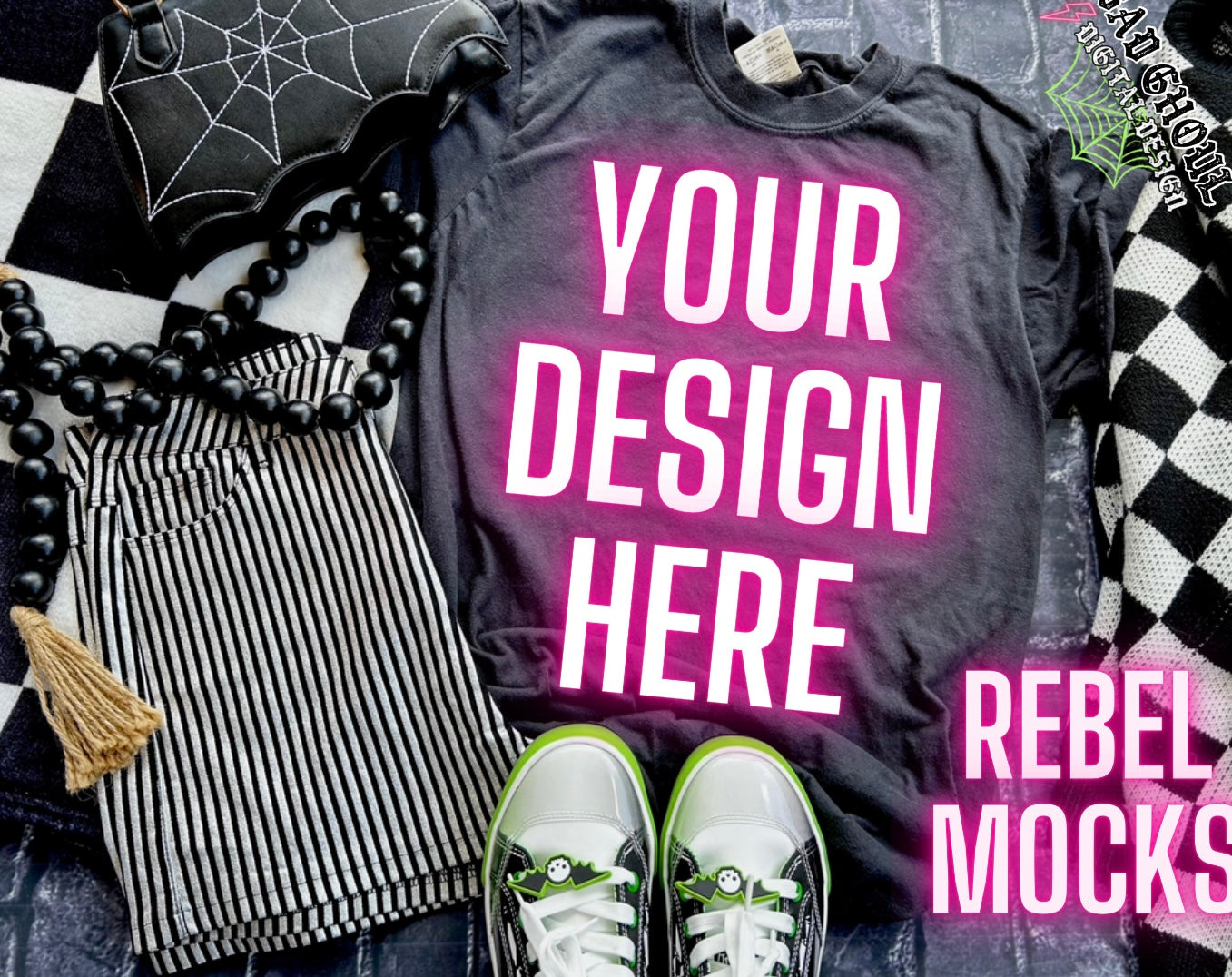 Black Tee Flat Lay Mock Up TRENDING