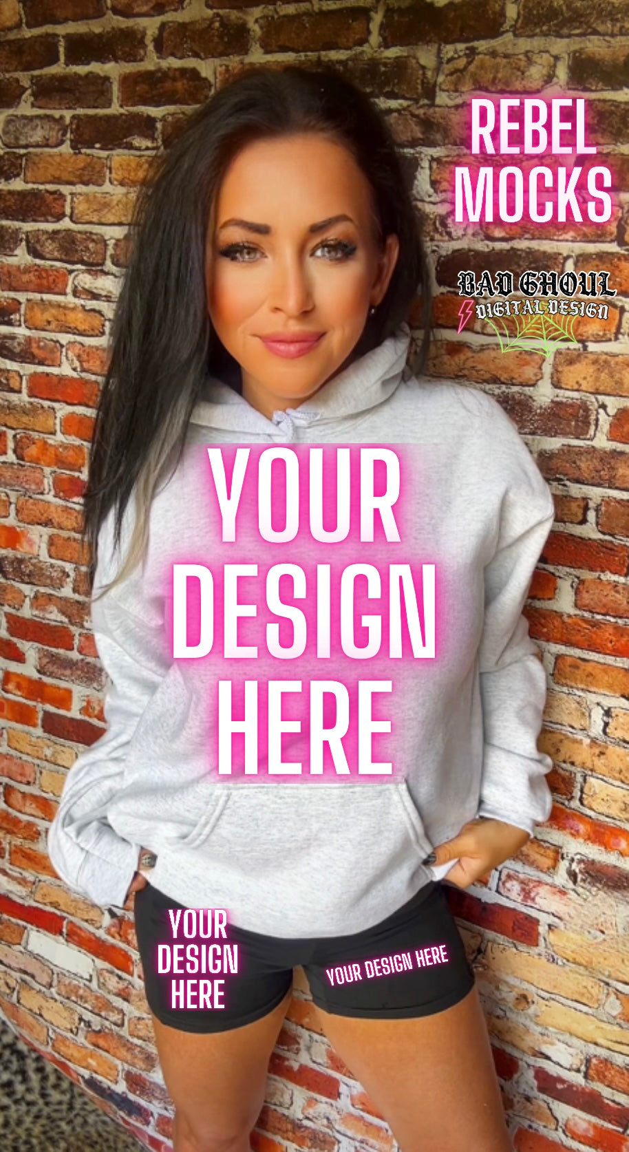 Ash Hoodie and Shorts IRL Model Mock Up trendy