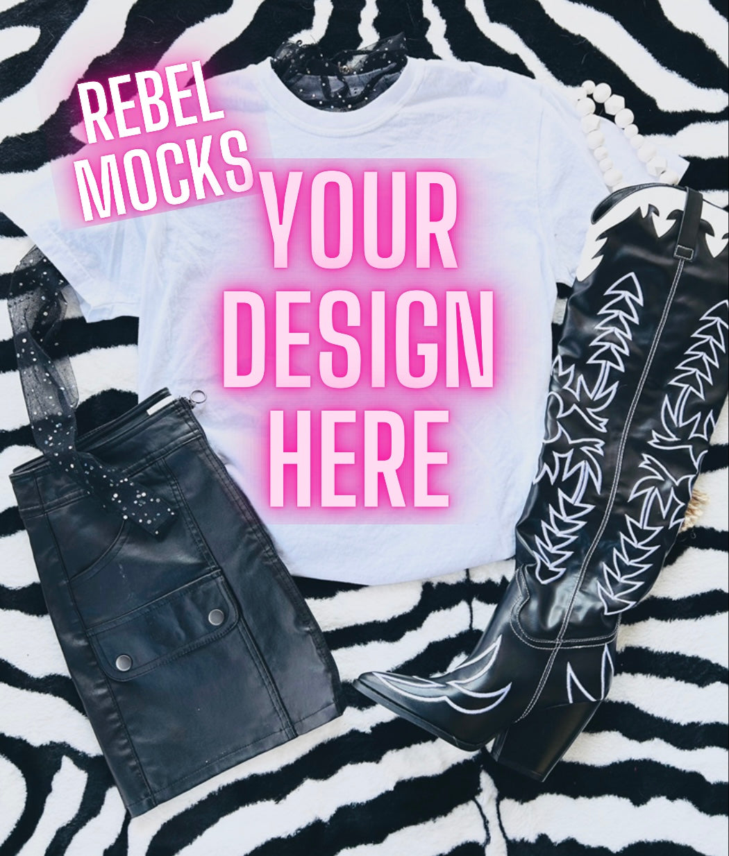 Vibes White Tee Flat Lay Mock UP