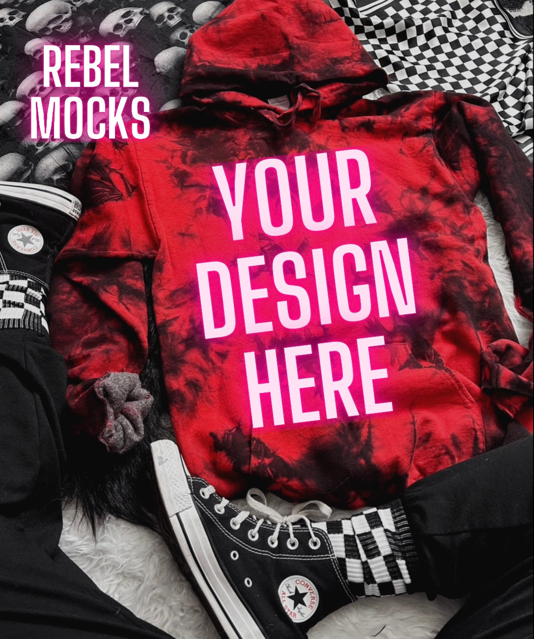 Red and Black Crystal Dye Hoodie Sweatshirt Trendy Mock Up