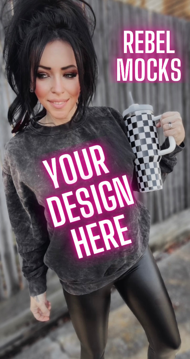 Mineral Wash Crew Neck Trendy Mock Up IRL Model