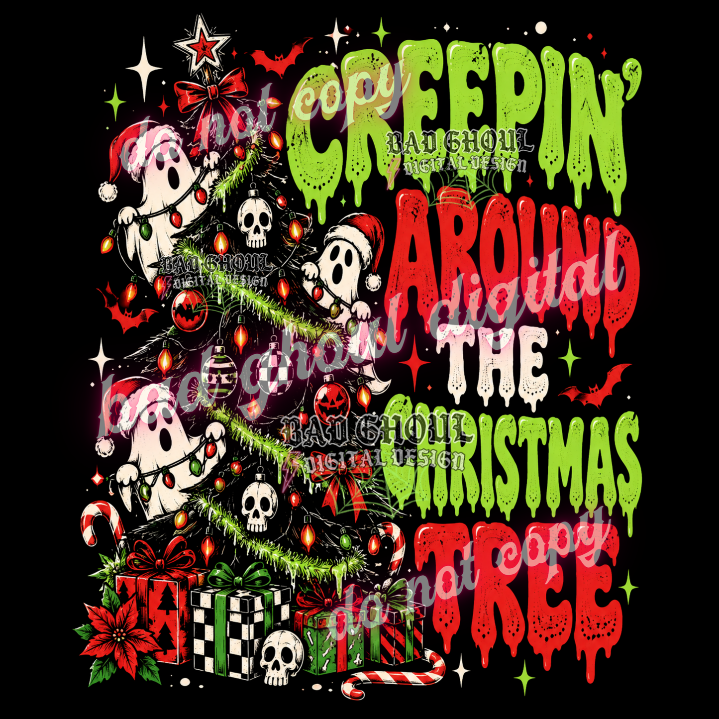 Creeping around the Christmas Tree | PNG DOWNLOAD BLACK FAB ONLY