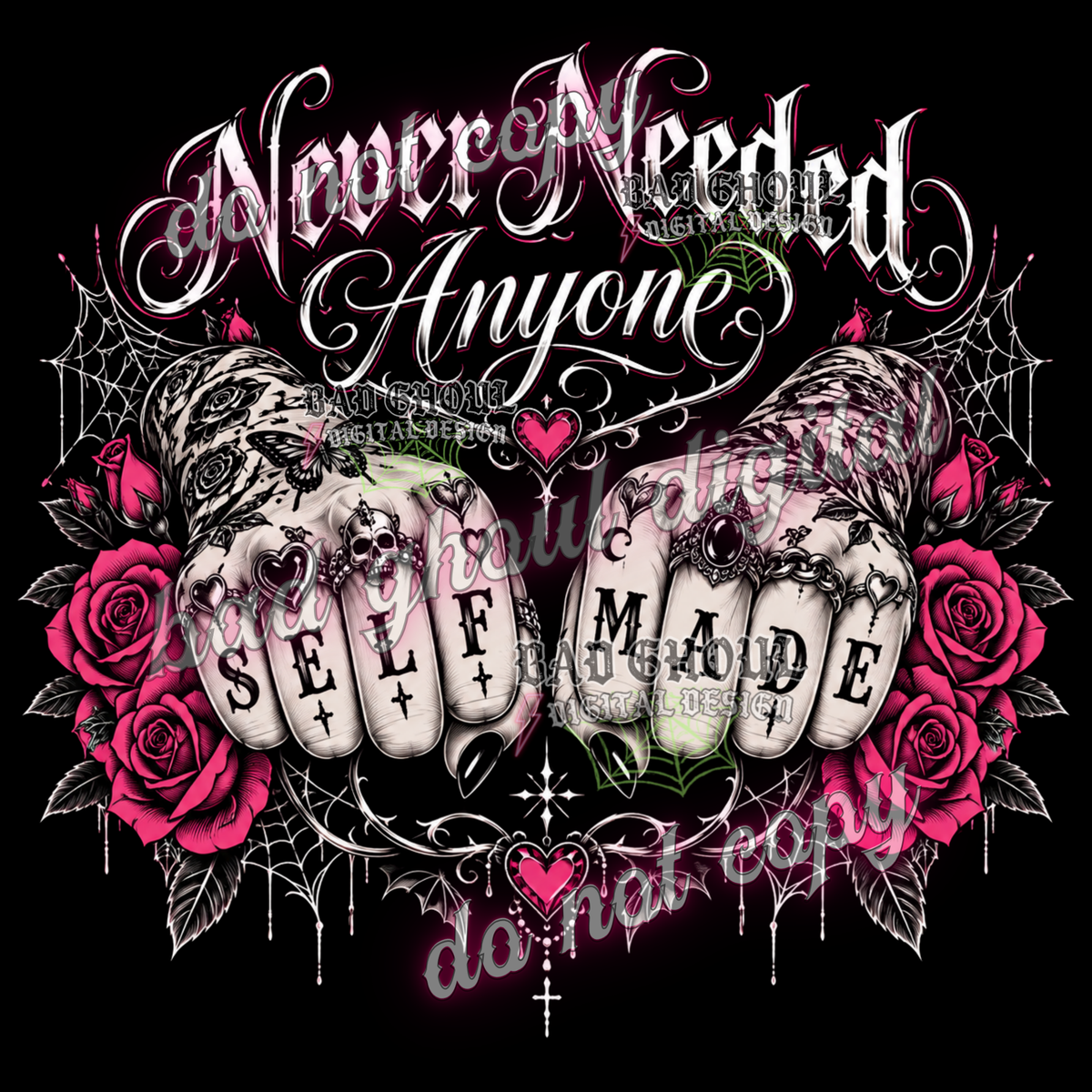 Never needed anyone | Knuckle Tattoos| PNG DOWNLOAD BLACK FAB ONLY