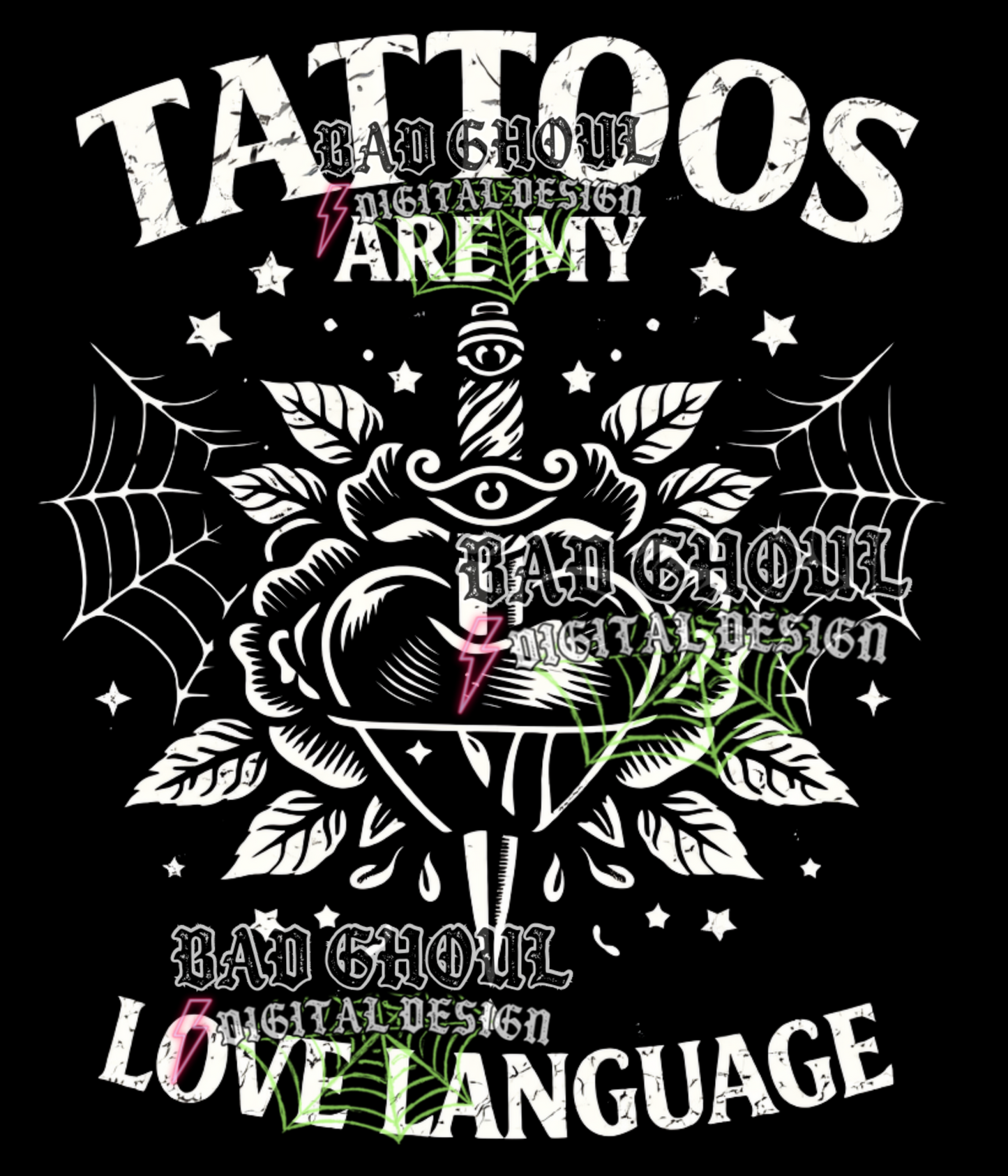 Tattoos are my love language - heart + dagger | PNG DOWNLOAD BLACK FAB ONLY