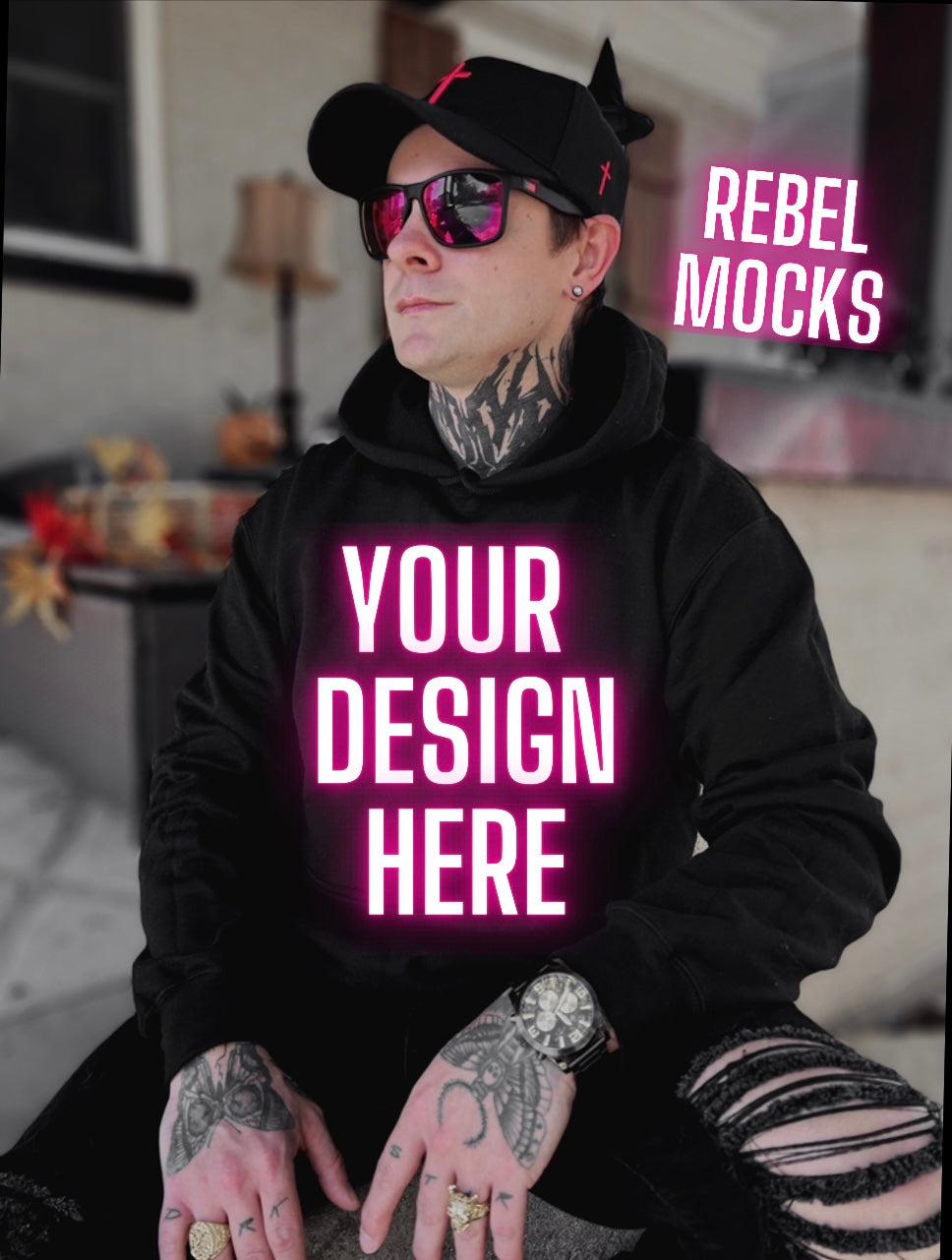 Mens Alt Style Black Hoodie Model Mock Up