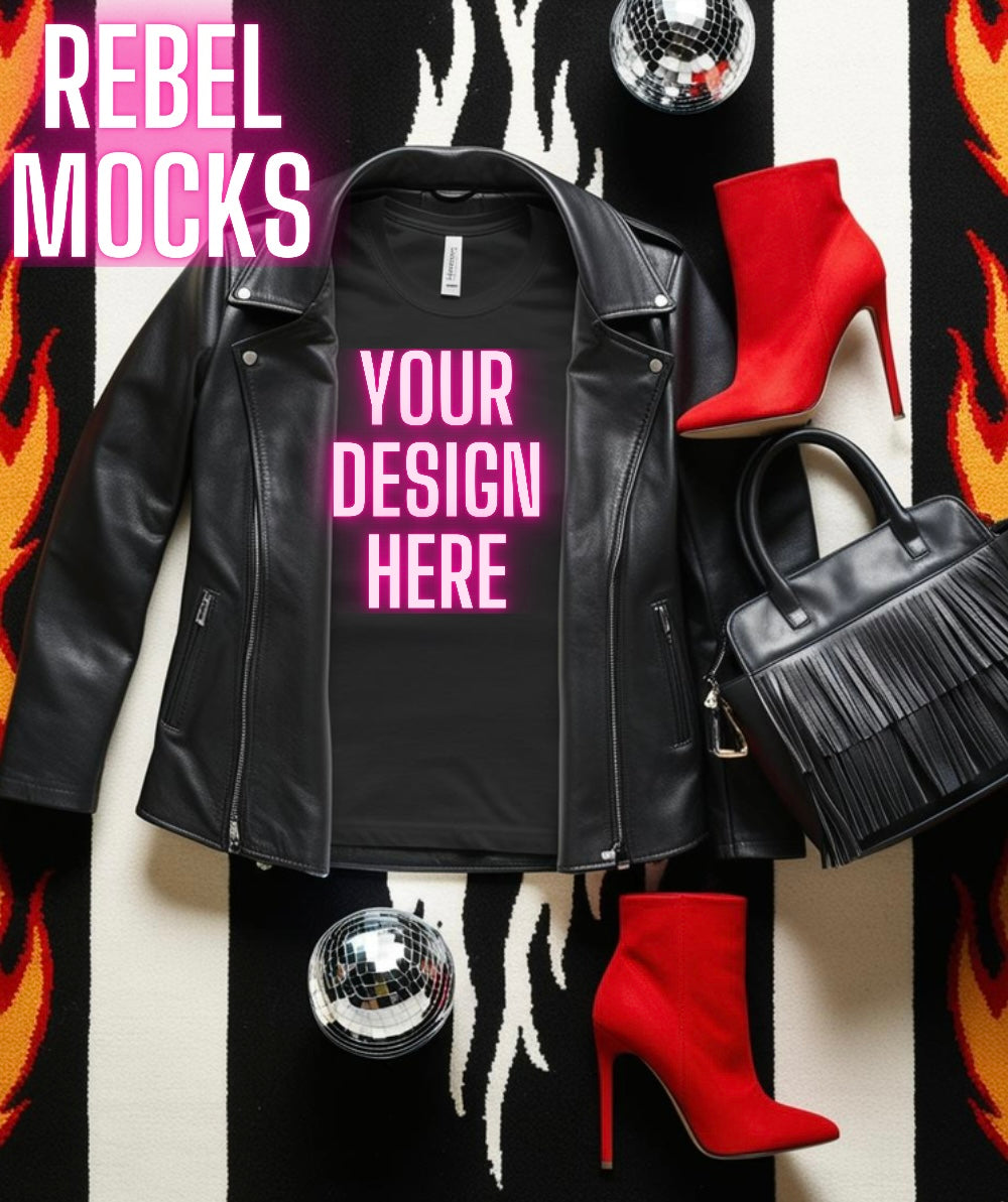 Bella Black Tee Edgy Trendy Mock Up Flat Lay