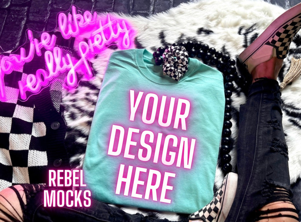 Jerzee Cool Mint Flat Lay Mock Up Trendy Edgy Vibes 2 Mocks Sub Friendly