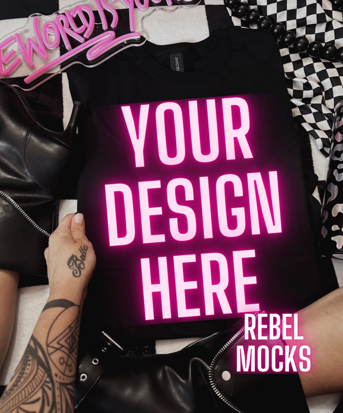 Black Tee Alternative Flat Lay Mock Up