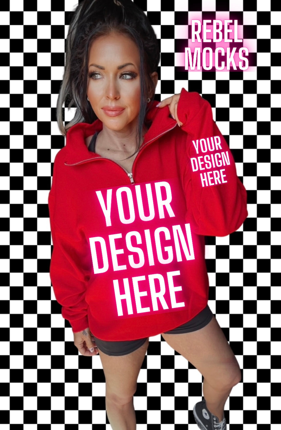 Red 1/4 Zip Up Sweatshirt Jerzees Trendy Mock Up Model Mock